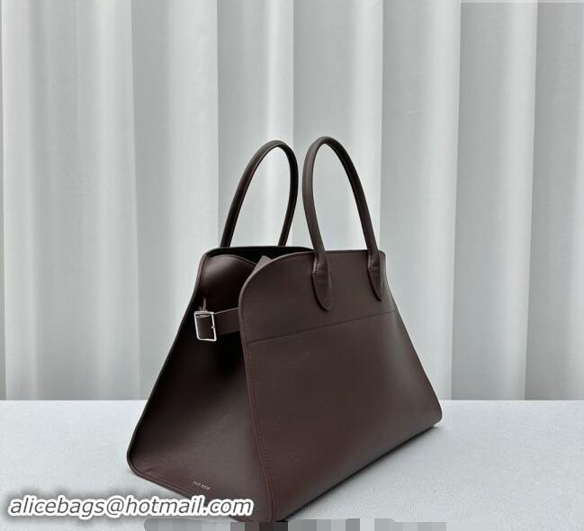 Top Grade The Row Margaux 15 Medium Tote Bag in Smooth Leather 1831 Chocolate Brown 2024