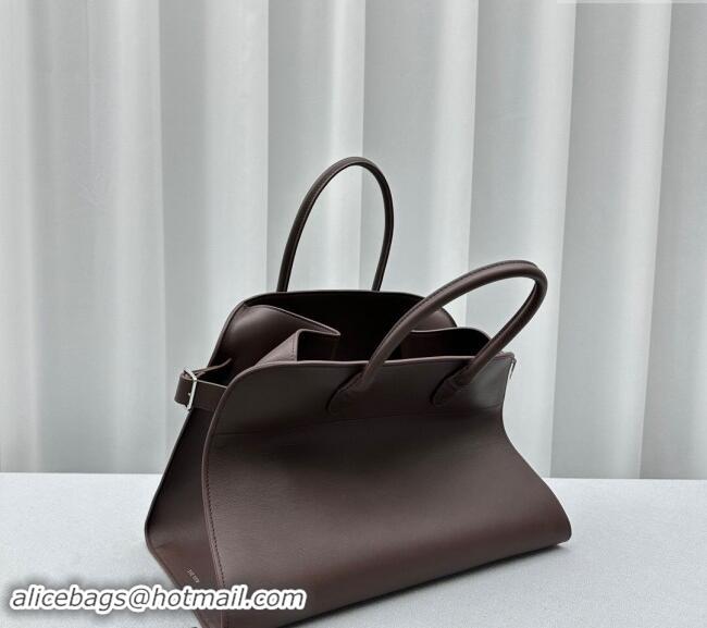 Top Grade The Row Margaux 15 Medium Tote Bag in Smooth Leather 1831 Chocolate Brown 2024