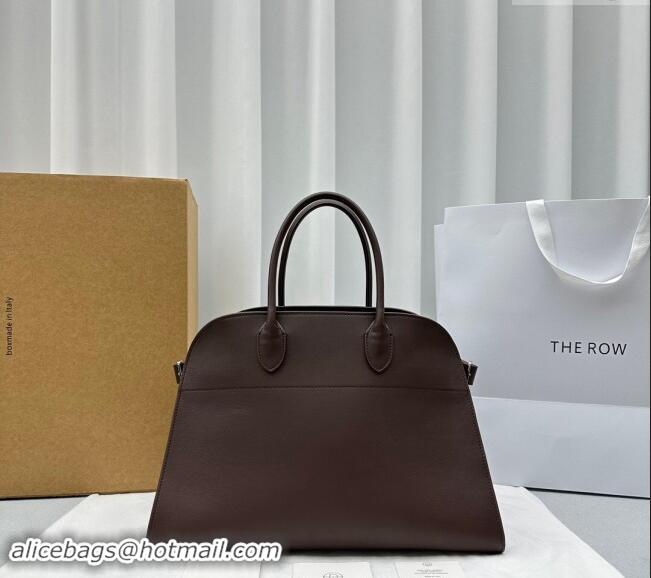 Top Grade The Row Margaux 15 Medium Tote Bag in Smooth Leather 1831 Chocolate Brown 2024