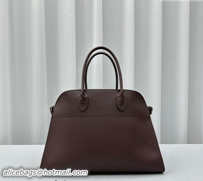 Top Grade The Row Margaux 15 Medium Tote Bag in Smooth Leather 1831 Chocolate Brown 2024