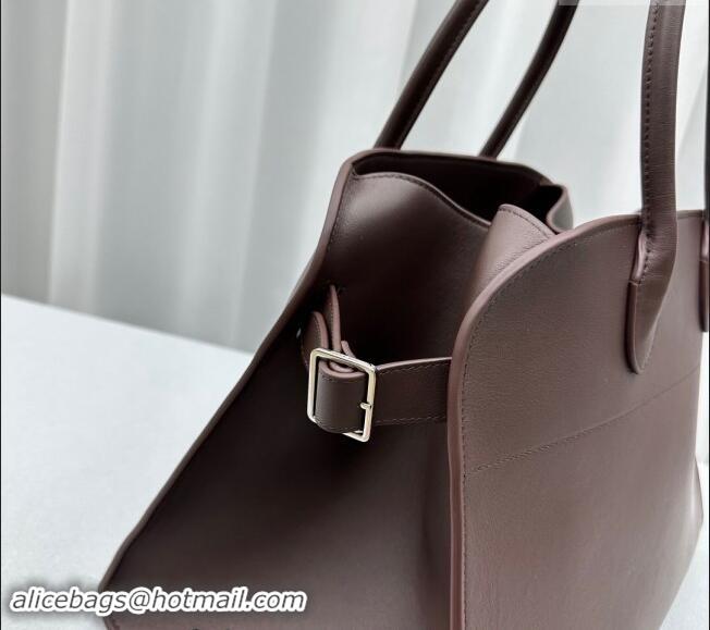 Top Grade The Row Margaux 15 Medium Tote Bag in Smooth Leather 1831 Chocolate Brown 2024