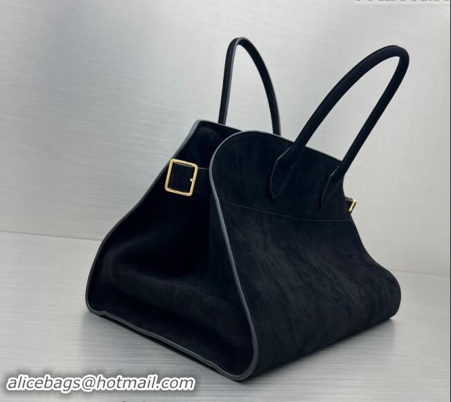 Buy Discount The Row Margaux 15 Medium Tote Bag in Suede 1831 Black 2024