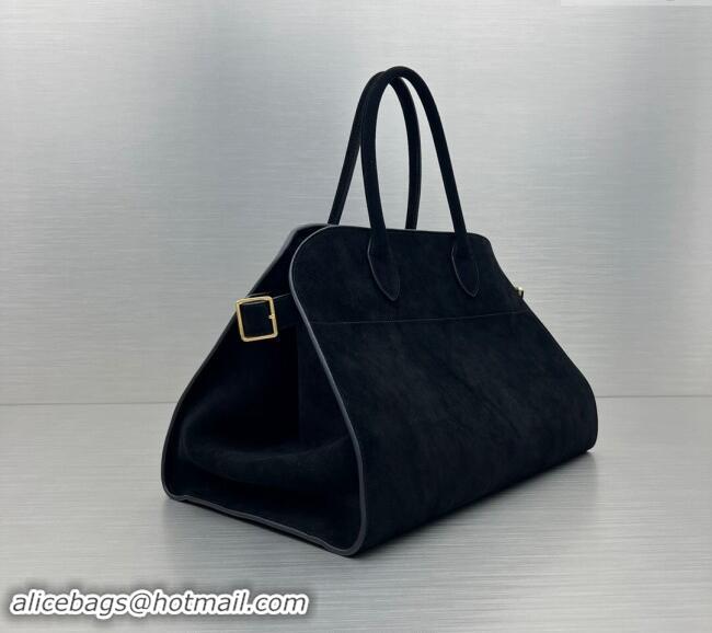 Buy Discount The Row Margaux 15 Medium Tote Bag in Suede 1831 Black 2024