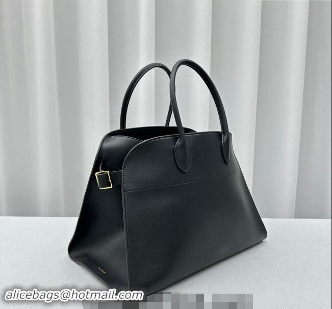 Grade Quality The Row Margaux 15 Medium Tote Bag in Calf Leather 1831 Black 2024