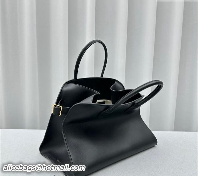 Grade Quality The Row Margaux 15 Medium Tote Bag in Calf Leather 1831 Black 2024