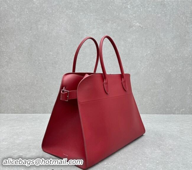 Top Grade The Row Margaux 17 Large Tote Bag in Smooth Leather 1831 Dark Red 2024