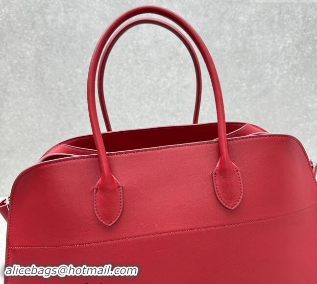 Top Grade The Row Margaux 17 Large Tote Bag in Smooth Leather 1831 Dark Red 2024