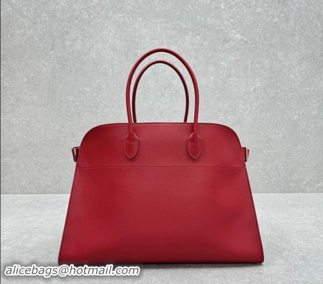 Top Grade The Row Margaux 17 Large Tote Bag in Smooth Leather 1831 Dark Red 2024