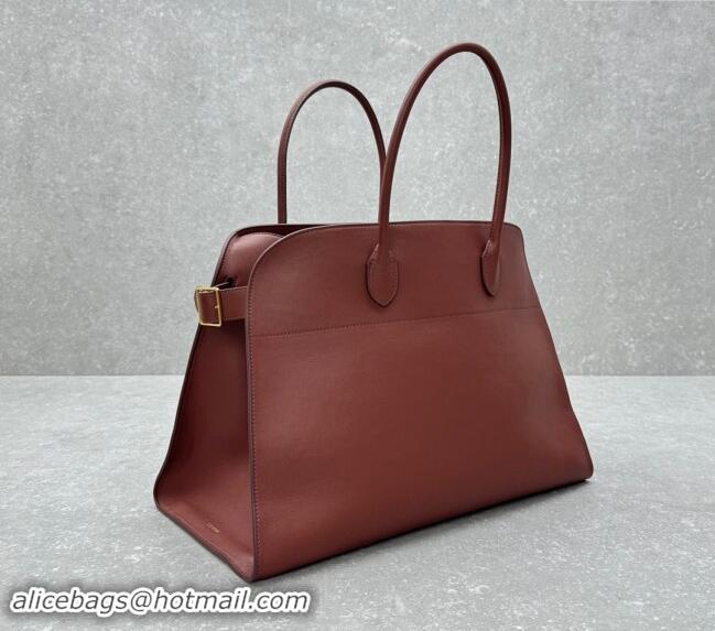 Big Discount The Row Margaux 17 Large Tote Bag in Smooth Leather 1831 Brick Red 2024