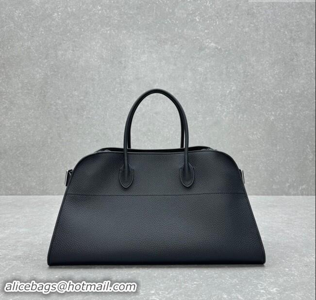 Top Grade The Row EW Margauxdf Tote Bag in Grained Leather 1828 Black 2024