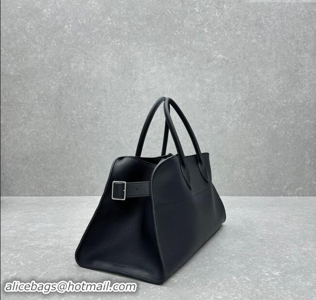 Top Grade The Row EW Margauxdf Tote Bag in Grained Leather 1828 Black 2024