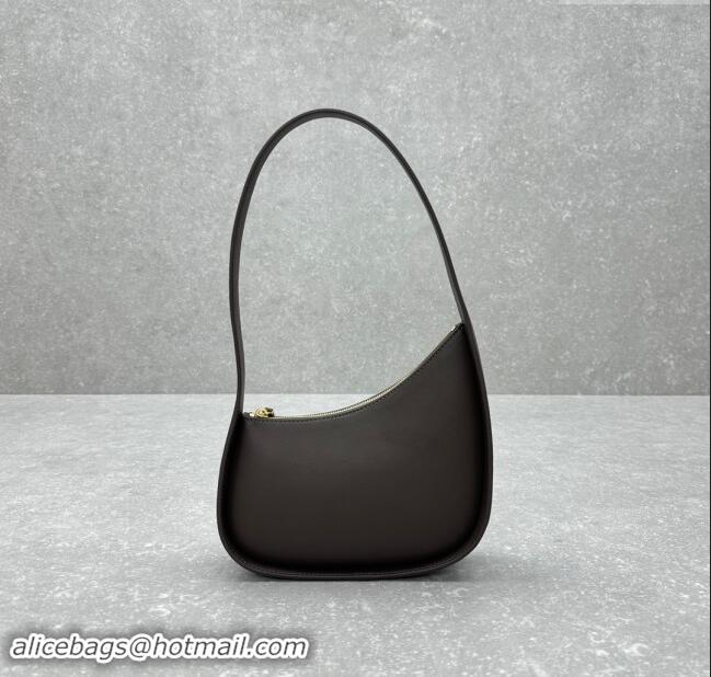 Buy Fashionable The Row Half Moon Shoulder Bag in Leather 1811 Dark Brown 2024