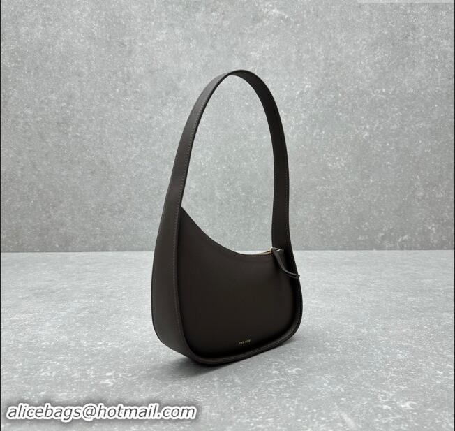 Buy Fashionable The Row Half Moon Shoulder Bag in Leather 1811 Dark Brown 2024