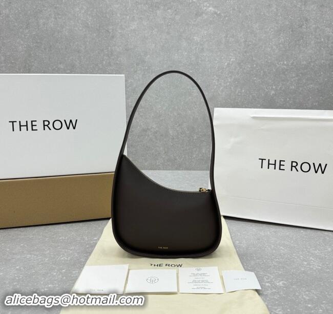 Buy Fashionable The Row Half Moon Shoulder Bag in Leather 1811 Dark Brown 2024