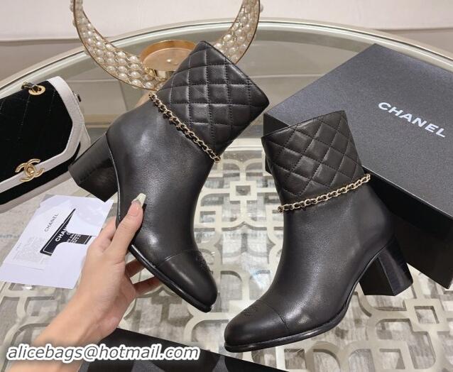 Best Product Chanel Quilted & Calfskin Heel Ankle Boots with Chain Black 1120054