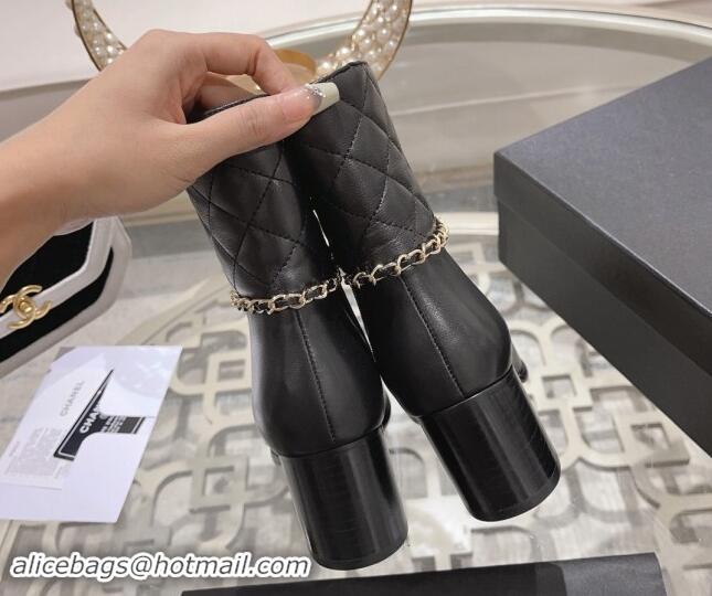 Best Product Chanel Quilted & Calfskin Heel Ankle Boots with Chain Black 1120054