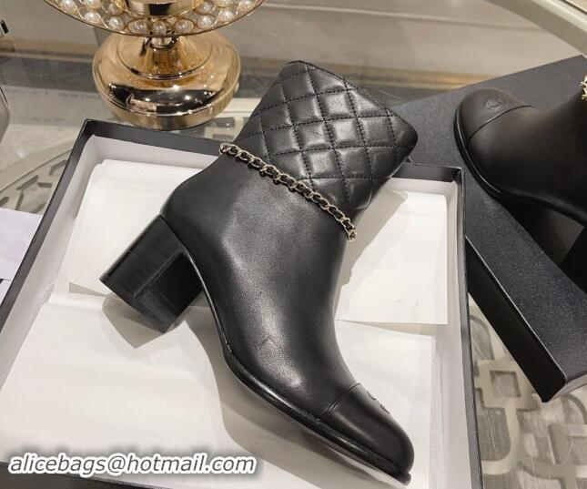 Best Product Chanel Quilted & Calfskin Heel Ankle Boots with Chain Black 1120054