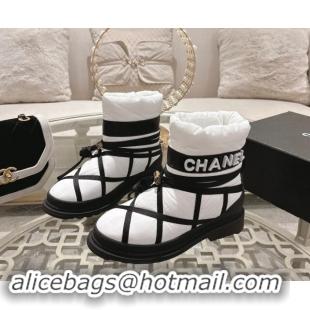 Generous Chanel Quilted Down Snow Boots Black/White 120058