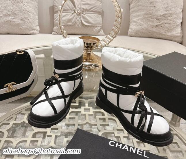 Generous Chanel Quilted Down Snow Boots Black/White 120058