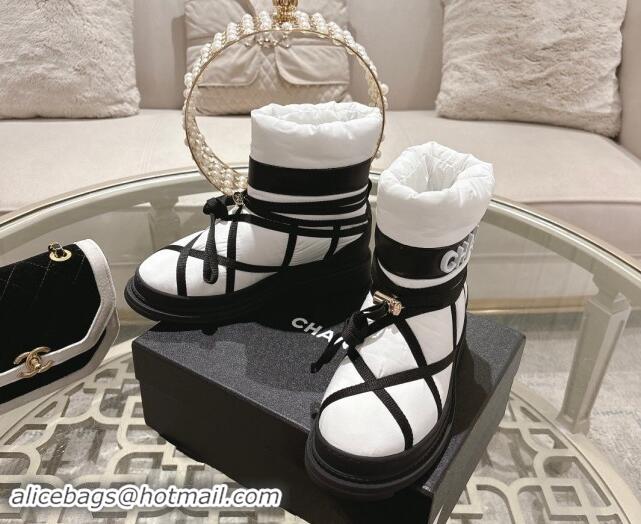 Generous Chanel Quilted Down Snow Boots Black/White 120058