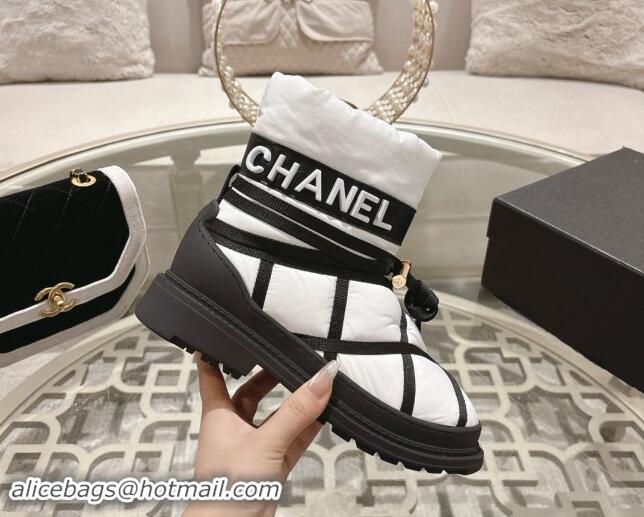 Generous Chanel Quilted Down Snow Boots Black/White 120058