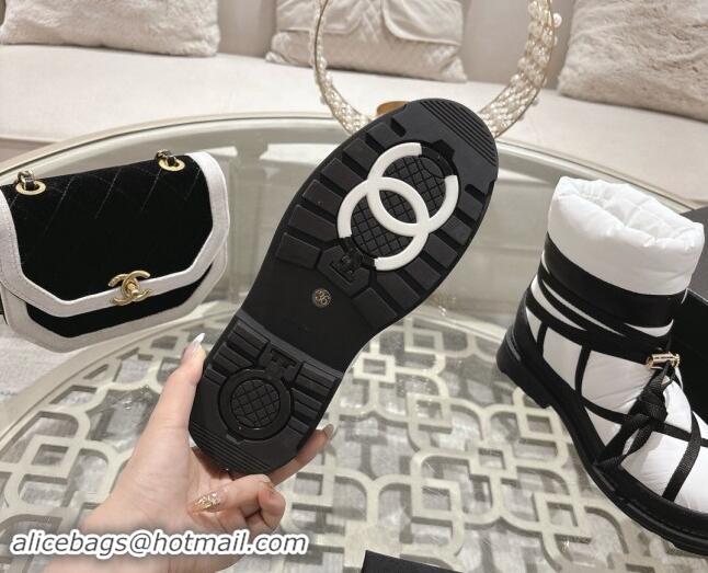 Generous Chanel Quilted Down Snow Boots Black/White 120058