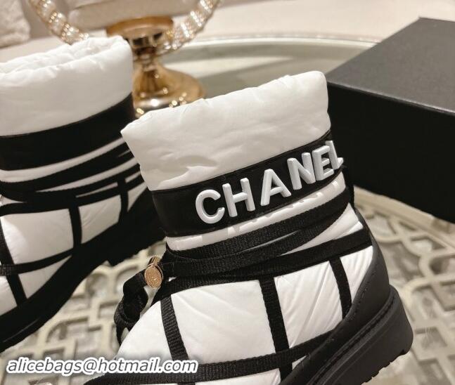 Generous Chanel Quilted Down Snow Boots Black/White 120058