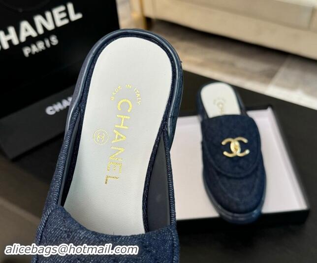 Popular Style Chanel Denim Flat Mules with Quilted CC Foldover G45474 Blue 120059