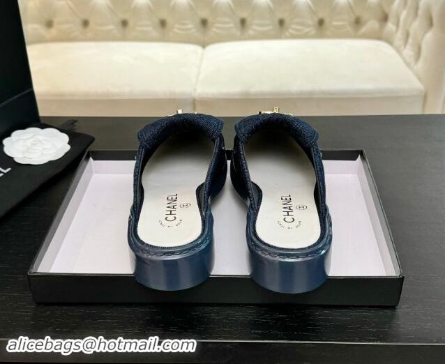 Popular Style Chanel Denim Flat Mules with Quilted CC Foldover G45474 Blue 120059