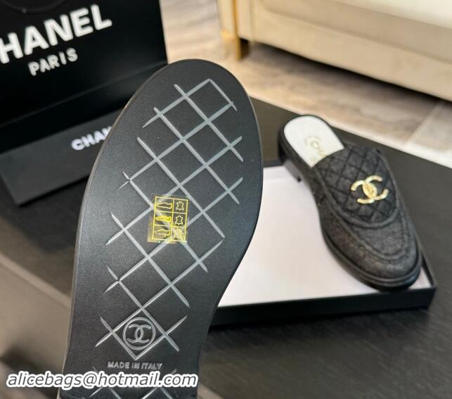 Grade Quality Chanel Denim Flat Mules with Quilted CC Foldover G45474 Black 120060