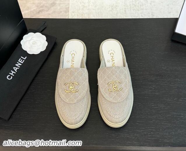 Buy Luxury Chanel Canvas Flat Mules with Quilted CC Foldover G45474 Grey 120061