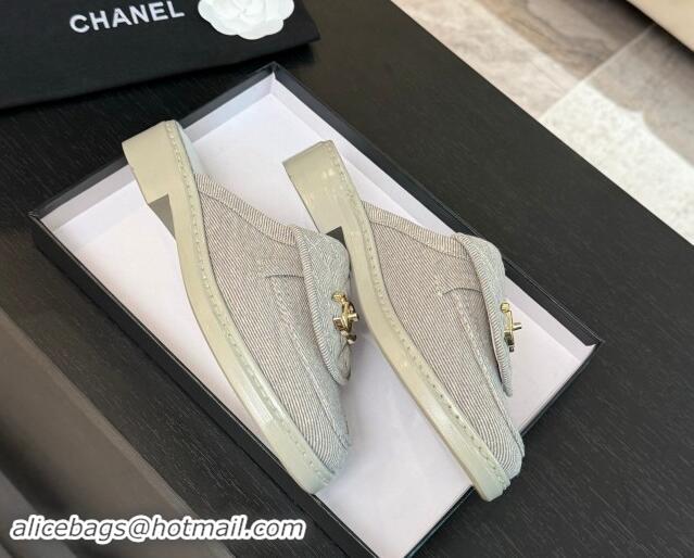 Buy Luxury Chanel Canvas Flat Mules with Quilted CC Foldover G45474 Grey 120061