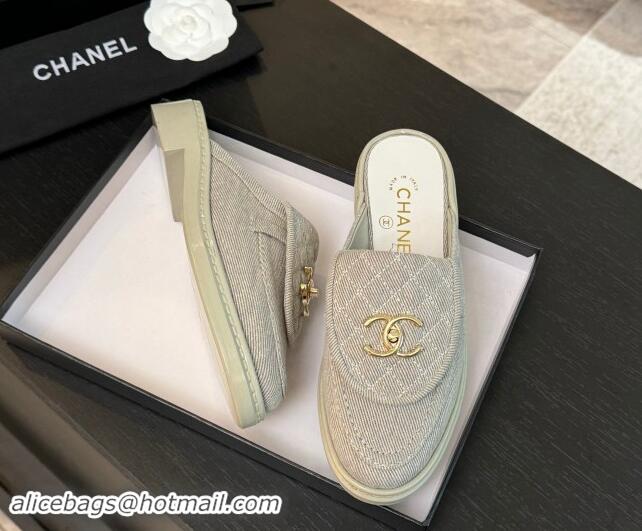 Buy Luxury Chanel Canvas Flat Mules with Quilted CC Foldover G45474 Grey 120061