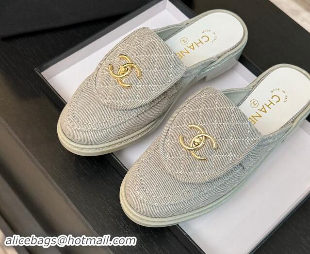 Buy Luxury Chanel Canvas Flat Mules with Quilted CC Foldover G45474 Grey 120061