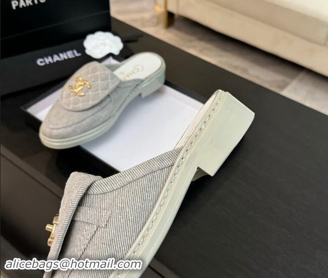 Buy Luxury Chanel Canvas Flat Mules with Quilted CC Foldover G45474 Grey 120061