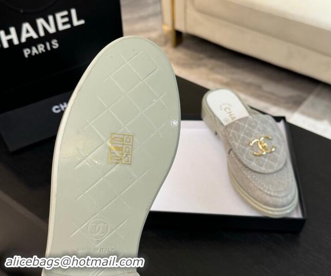 Buy Luxury Chanel Canvas Flat Mules with Quilted CC Foldover G45474 Grey 120061