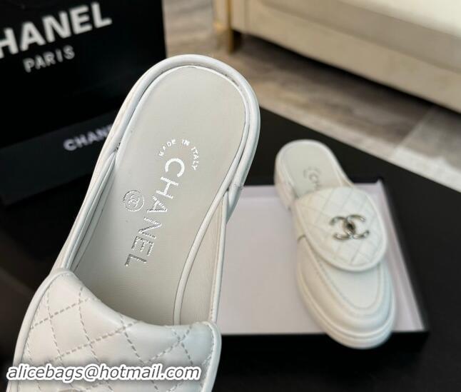 Good Product Chanel Calfskin Flat Mules with Quilted CC Foldover G45474 White 120062