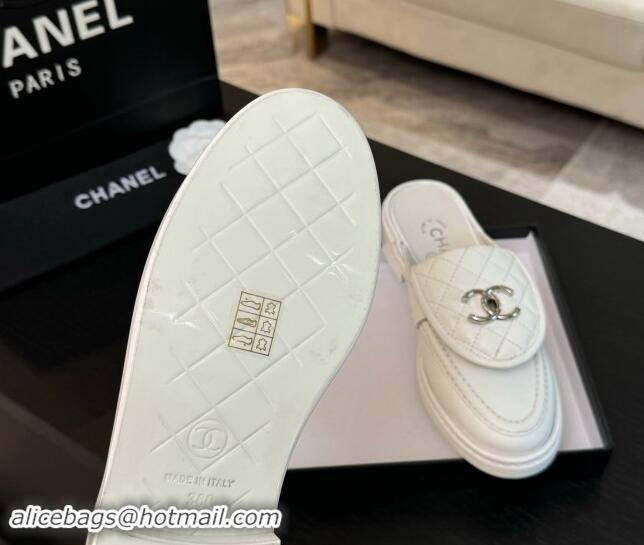 Good Product Chanel Calfskin Flat Mules with Quilted CC Foldover G45474 White 120062