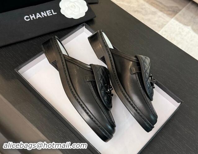 Cheap Price Chanel Calfskin Flat Mules with Quilted CC Foldover G45474 Black Upper 1120064