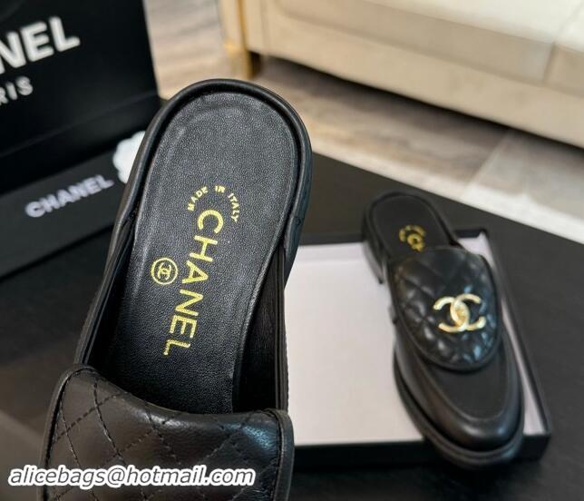 Charming Chanel Calfskin Flat Mules with Quilted CC Foldover G45474 Black/Gold 1120066