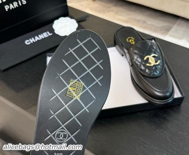 Charming Chanel Calfskin Flat Mules with Quilted CC Foldover G45474 Black/Gold 1120066