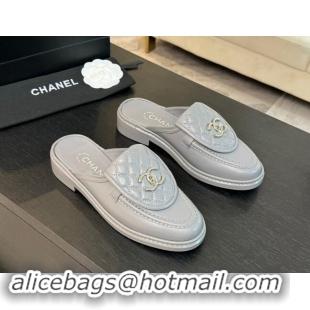 Sumptuous Chanel Calfskin Flat Mules with Quilted CC Foldover G45474 Grey/Silver 120067