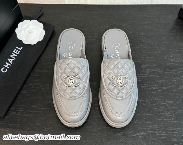 Sumptuous Chanel Calfskin Flat Mules with Quilted CC Foldover G45474 Grey/Silver 120067