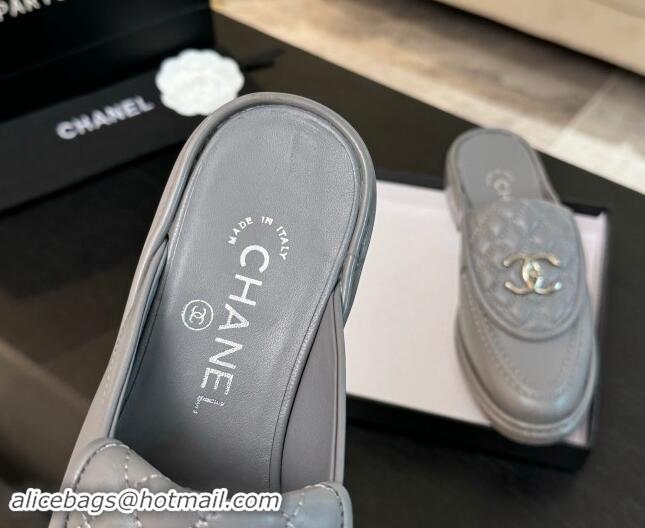 Sumptuous Chanel Calfskin Flat Mules with Quilted CC Foldover G45474 Grey/Silver 120067