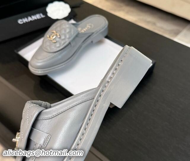 Sumptuous Chanel Calfskin Flat Mules with Quilted CC Foldover G45474 Grey/Silver 120067