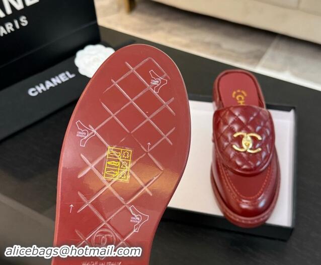 Stylish Chanel Calfskin Flat Mules with Quilted CC Foldover G45474 Burgundy 1120070