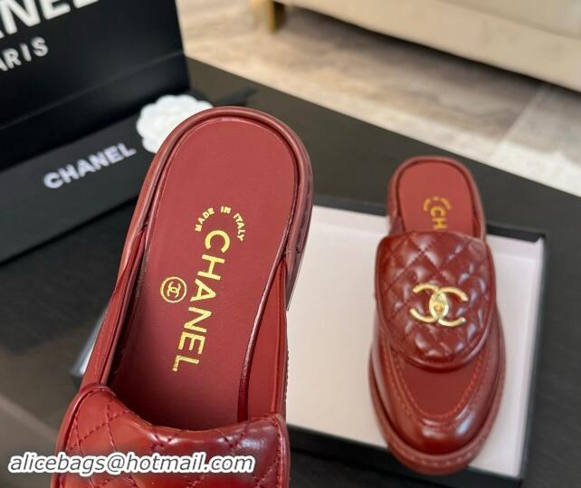 Stylish Chanel Calfskin Flat Mules with Quilted CC Foldover G45474 Burgundy 1120070