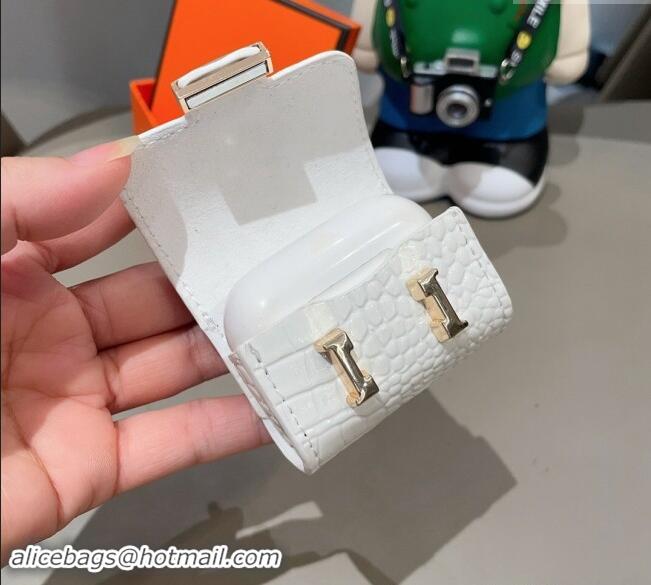 Super Quality Hermes Crocodile Embossed AirPods 3 Earpods Case 1130 White 2024