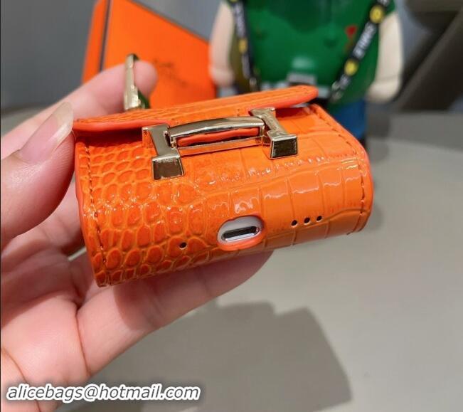 Super Quality Hermes Crocodile Embossed AirPods 3 Earpods Case 1130 Orange 2024