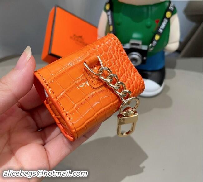 Super Quality Hermes Crocodile Embossed AirPods 3 Earpods Case 1130 Orange 2024